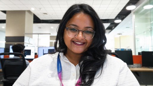 Sowmya smiling in front of camera